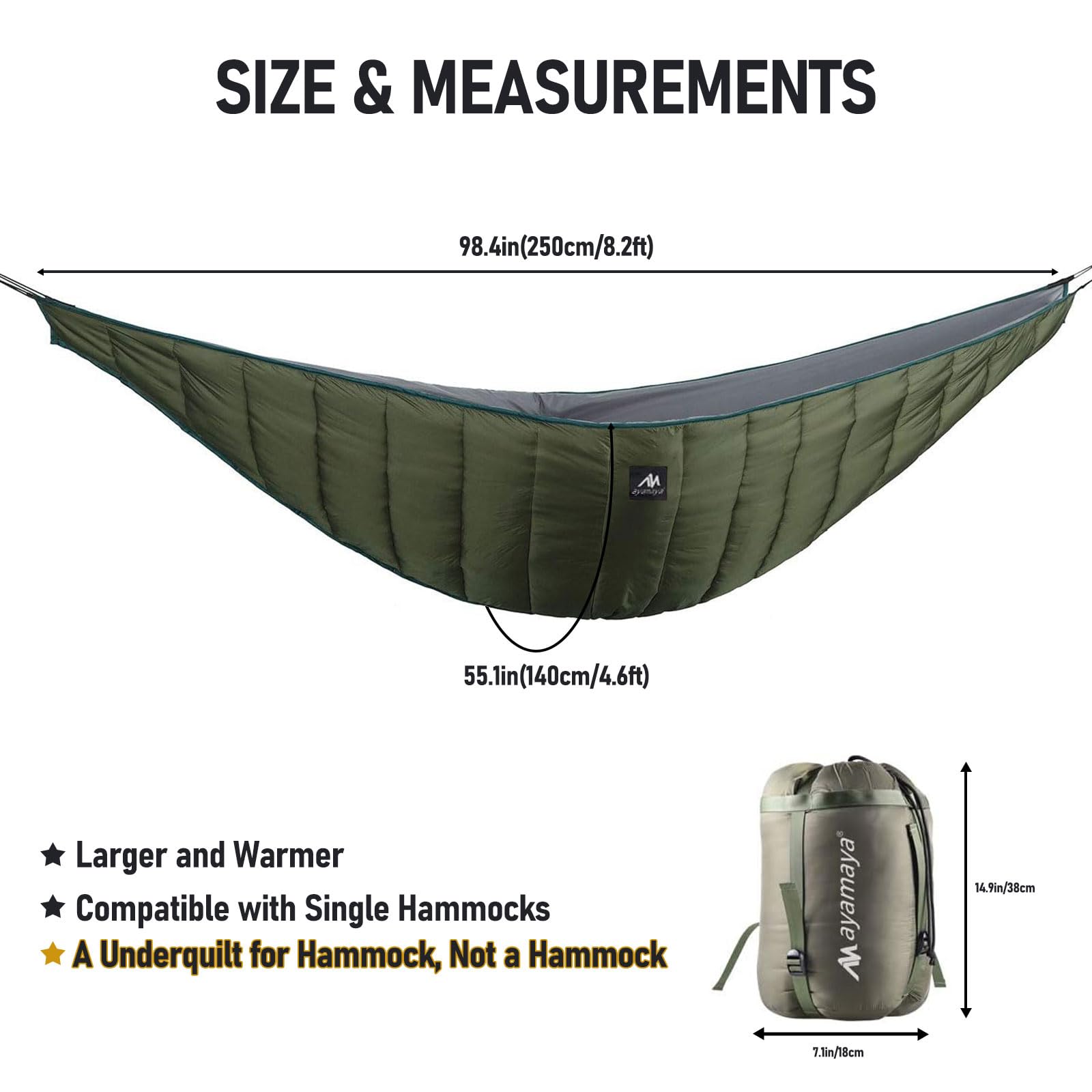 Ultralight Hammock Underquilt for Camping Backpacking, AYAMAYA 3 Season Under Quilt UQ for Single Person Hammock Warm Under Blanket Sleeping Bag Bottom Insulation - Hammock Camping Essential Gears