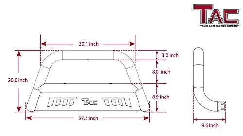 TAC Bull Bar Fits 2019-2023 Ford Ranger Truck Pickup 3” Texture Black Front Bumper Grille Guard Brush Guard Off Road Accessories