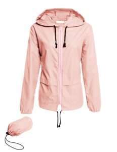 avoogue raincoat women lightweight waterproof fishing rain jackets packable outdoor hooded windbreaker (pink xl)