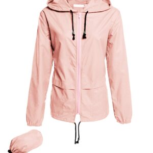 Avoogue Raincoat Women Lightweight Waterproof Fishing Rain Jackets Packable Outdoor Hooded Windbreaker (Pink XL)