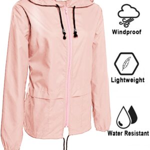 Avoogue Raincoat Women Lightweight Waterproof Fishing Rain Jackets Packable Outdoor Hooded Windbreaker (Pink XL)