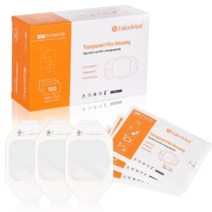 ealionmed transparent film dressing, waterproof wound bandage, adhesive patch, 2.75'' w x 2.36'' l, 100 pack, clear, breathable, comfortable, shower shield, tattoo aftercare.