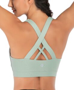 running girl sports bra for women, criss-cross back padded strappy sports bras medium support yoga bra with removable cups(wx2353d.green.l)