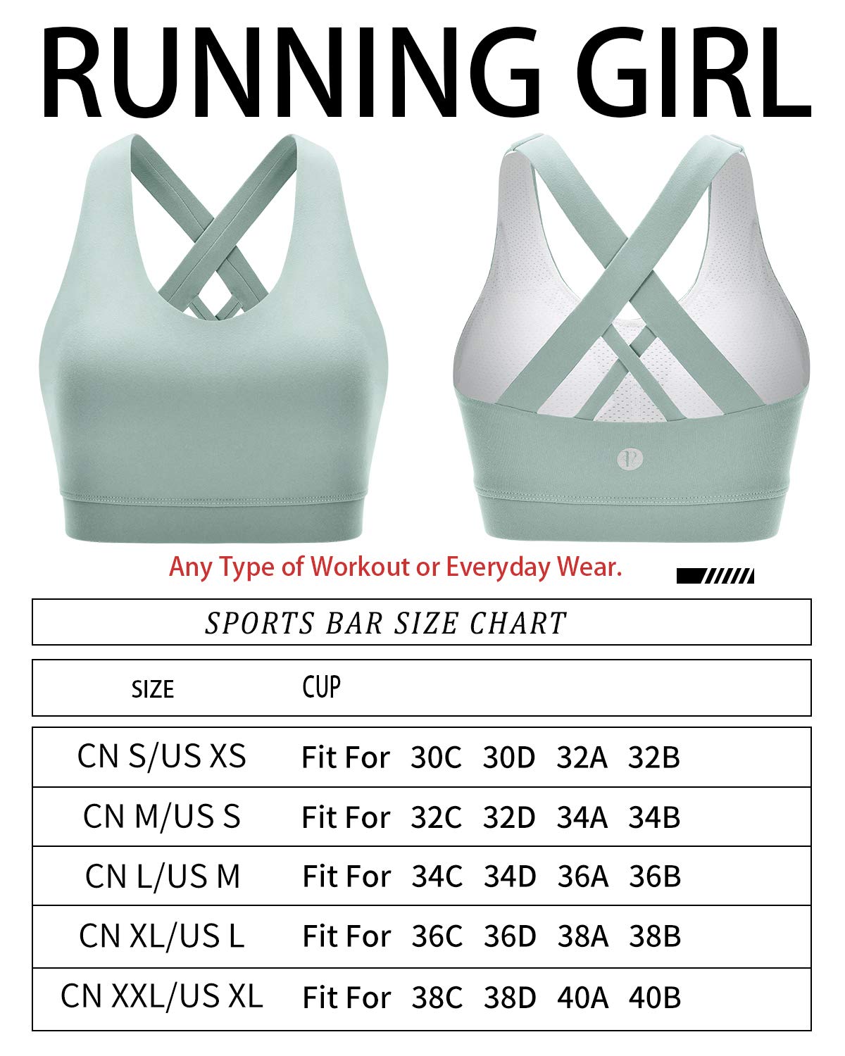 RUNNING GIRL Sports Bra for Women, Criss-Cross Back Padded Strappy Sports Bras Medium Support Yoga Bra with Removable Cups(WX2353D.Green.L)