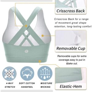 RUNNING GIRL Sports Bra for Women, Criss-Cross Back Padded Strappy Sports Bras Medium Support Yoga Bra with Removable Cups(WX2353D.Green.L)