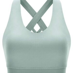 RUNNING GIRL Sports Bra for Women, Criss-Cross Back Padded Strappy Sports Bras Medium Support Yoga Bra with Removable Cups(WX2353D.Green.L)