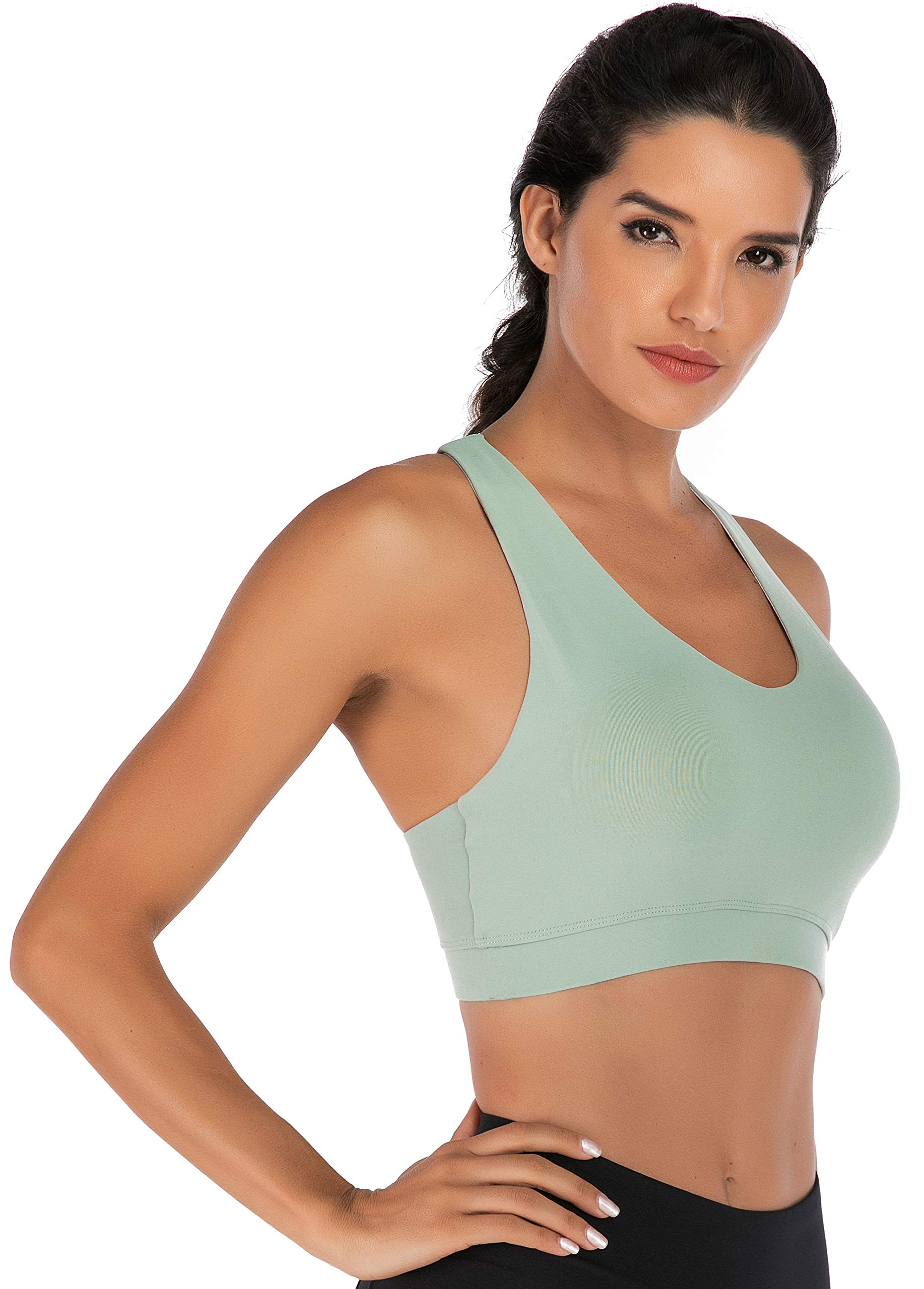 RUNNING GIRL Sports Bra for Women, Criss-Cross Back Padded Strappy Sports Bras Medium Support Yoga Bra with Removable Cups(WX2353D.Green.L)