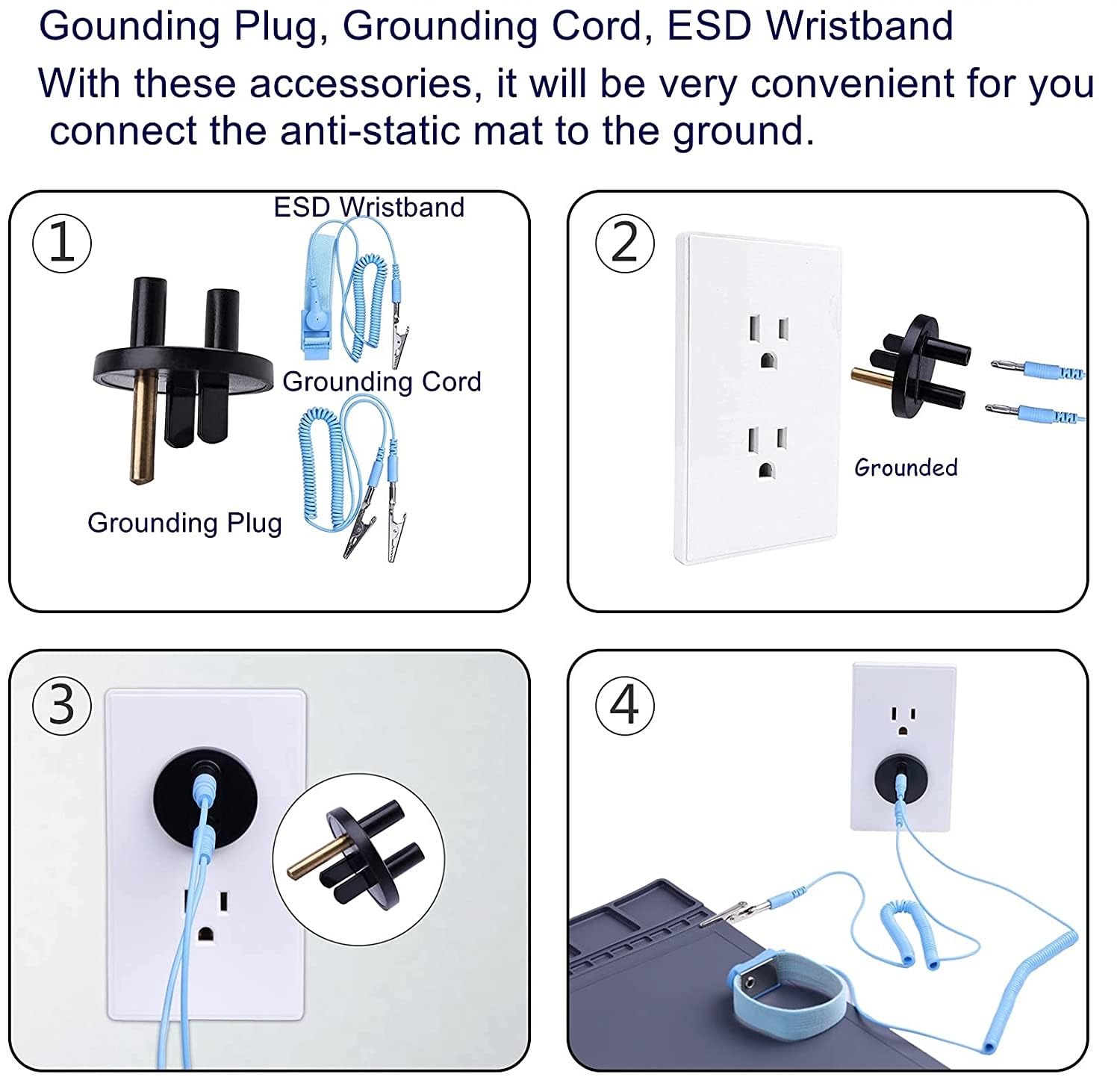 Anti-Static Mat ESD Safe for Electronic Includes ESD Wristband and Grounding Wire, HPFIX Silicone Soldering Repair Mat 932°F Heat Resistant for iPhone iPad iMac, Laptop, Computer, 15.9” x 12” Grey