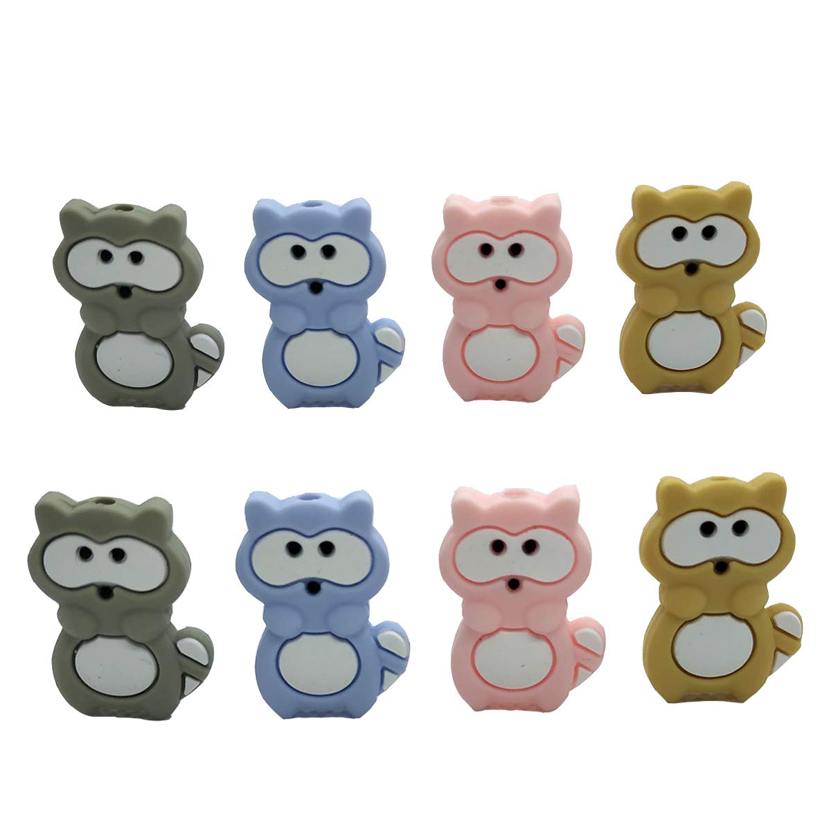 Mini Cute Silicone Raccoon Bead Animal Silicone Beads for DIY Beading Mom Nursing NecklacePendant Accessories (Mix Color 8pcs)