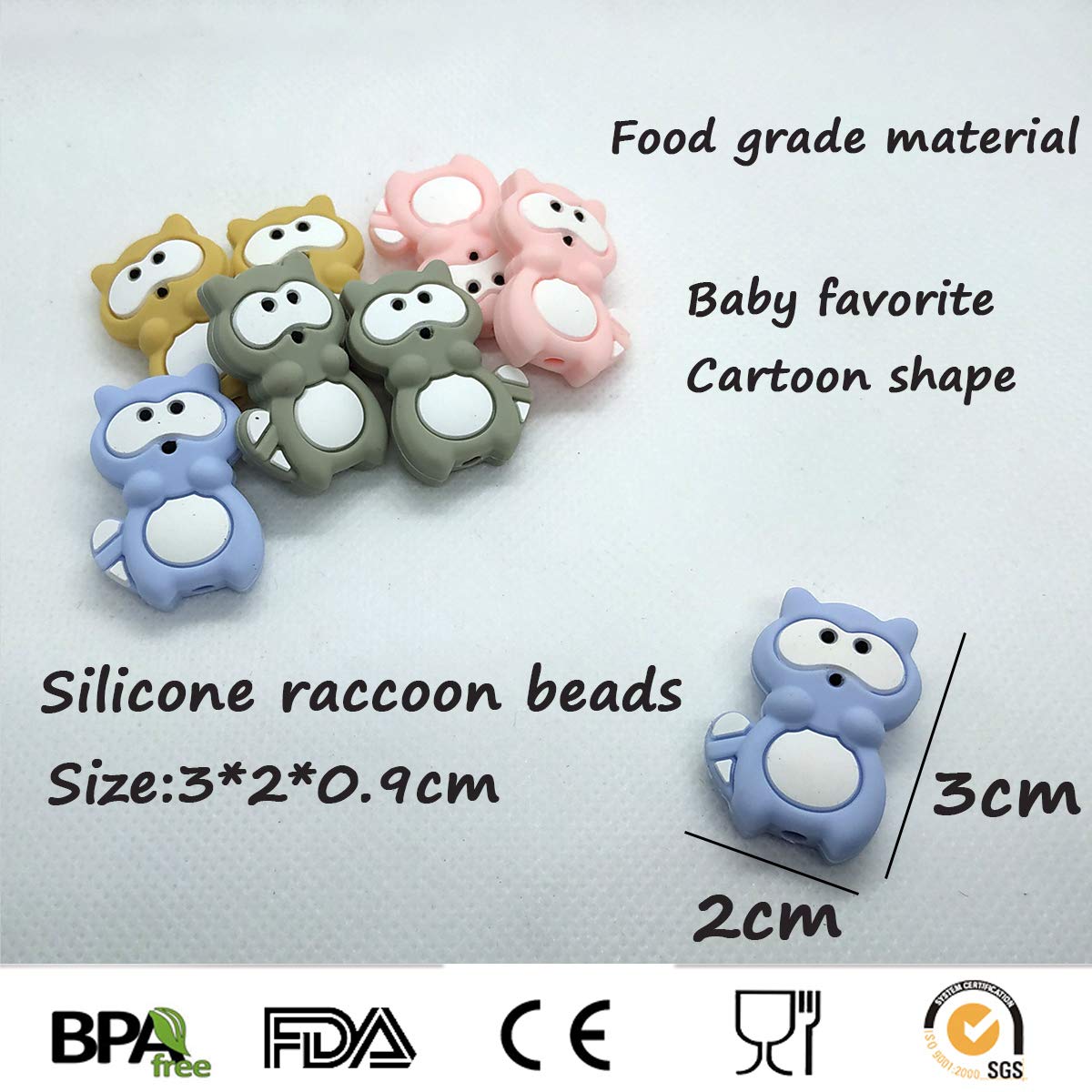 Mini Cute Silicone Raccoon Bead Animal Silicone Beads for DIY Beading Mom Nursing NecklacePendant Accessories (Mix Color 8pcs)