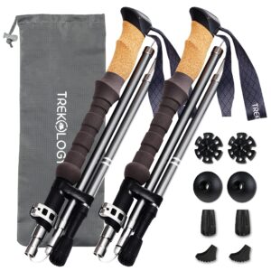 TREKOLOGY Trekking Poles Collapsible Nordic Hiking Poles - Cork Handle 2pc Ultralight Folding Walking Sticks, Hiking Sticks, Lightweight Aluminum Foldable Trekking Walking Sticks for Seniors Women Men