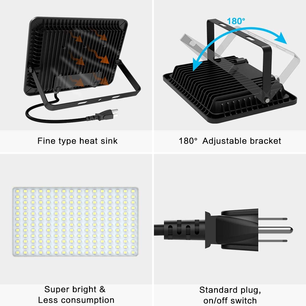 MORSEN 2 Pack 200W LED Flood Light, 20000lm Super Bright Security Lights, UL Certificated Plug, IP66 Waterproof Outdoor Flood Light, 5000K Daylight White Floodlight for Yard, Garden, Garages