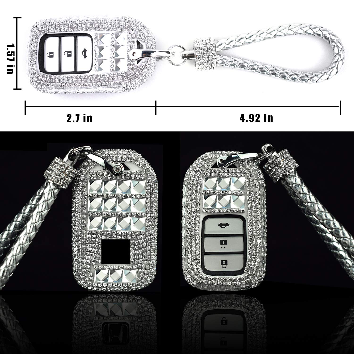 Car Key Shell Fob Key Cover with Bling Rhinestones For Honda Civic Accord CRV HRV