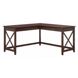 bush furniture key west 60w modern farmhouse l shaped desk in bing cherry | 60-inch corner table for home office