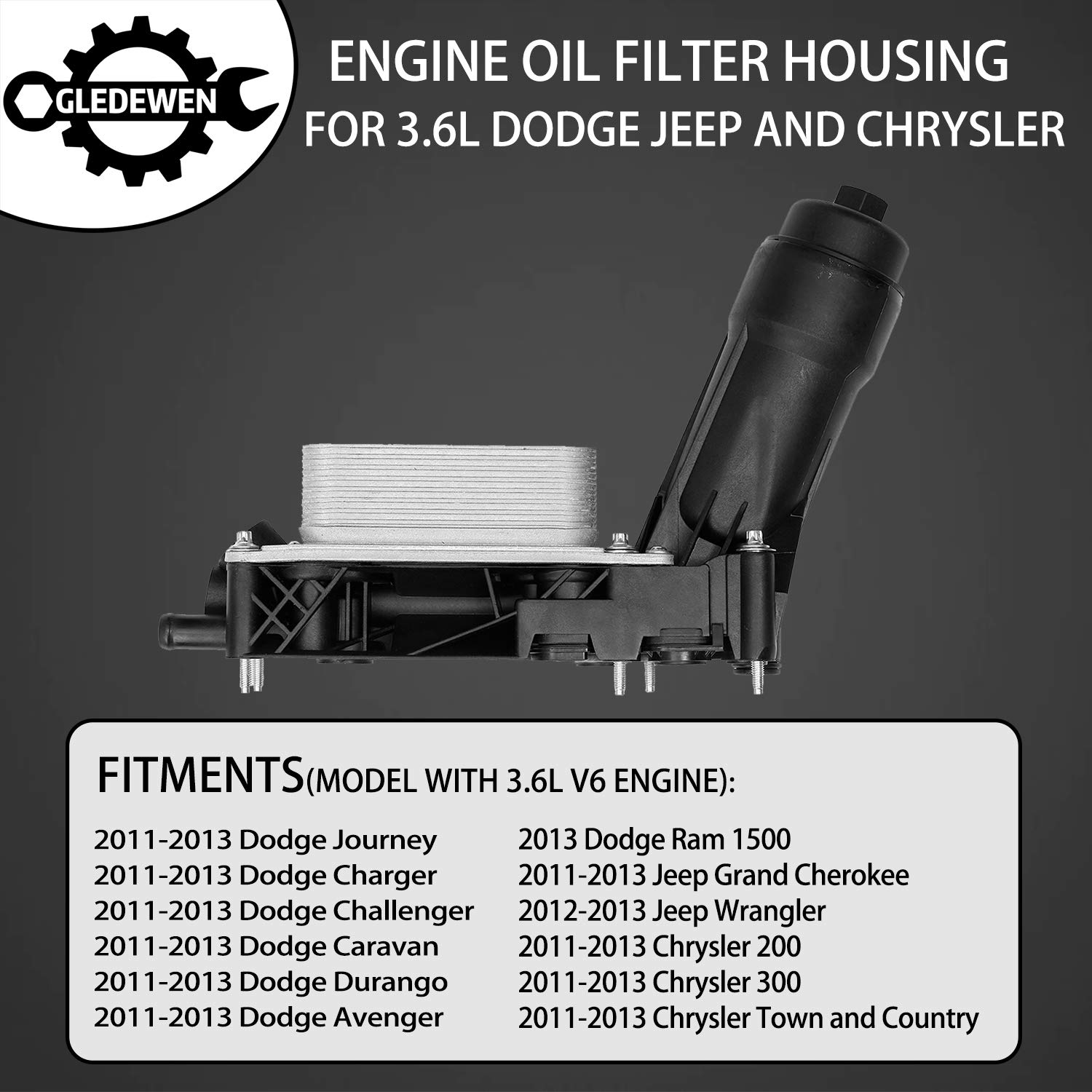 Engine Oil Cooler Oil Filter Housing Adapter Assembly | for 2011-2013 Dodge Jeep Chrysler 3.6L V6 Engine | Replaces# 5184294AE, 5184294AC, 5184294AD, 5184304AD, 5184304AE, 5184304AF