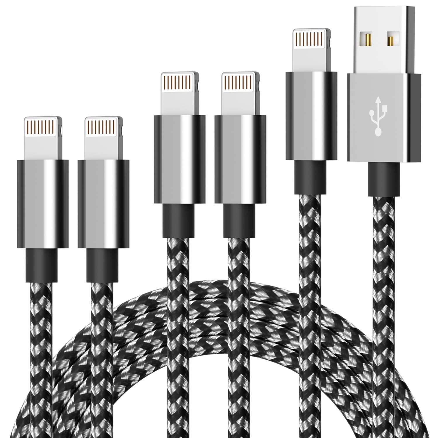 IDISON iPhone Charger,5Packs(3ft 3ft 6ft 6ft 10ft) Charging Cable MFi Certified USB Charging Cable Nylon Braided Fast Charging Cord for iPhone14/13/12/11/X/Max/8/7/6/6S/5/5S/SE/Plus/iPad(BlackGray)