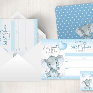 Your Main Event Prints Boy Elephant Baby Shower Invitations, Peanut Baby Shower Invites with Diaper Raffles Cards, Sprinkle, 20 Invites Including Envelopes