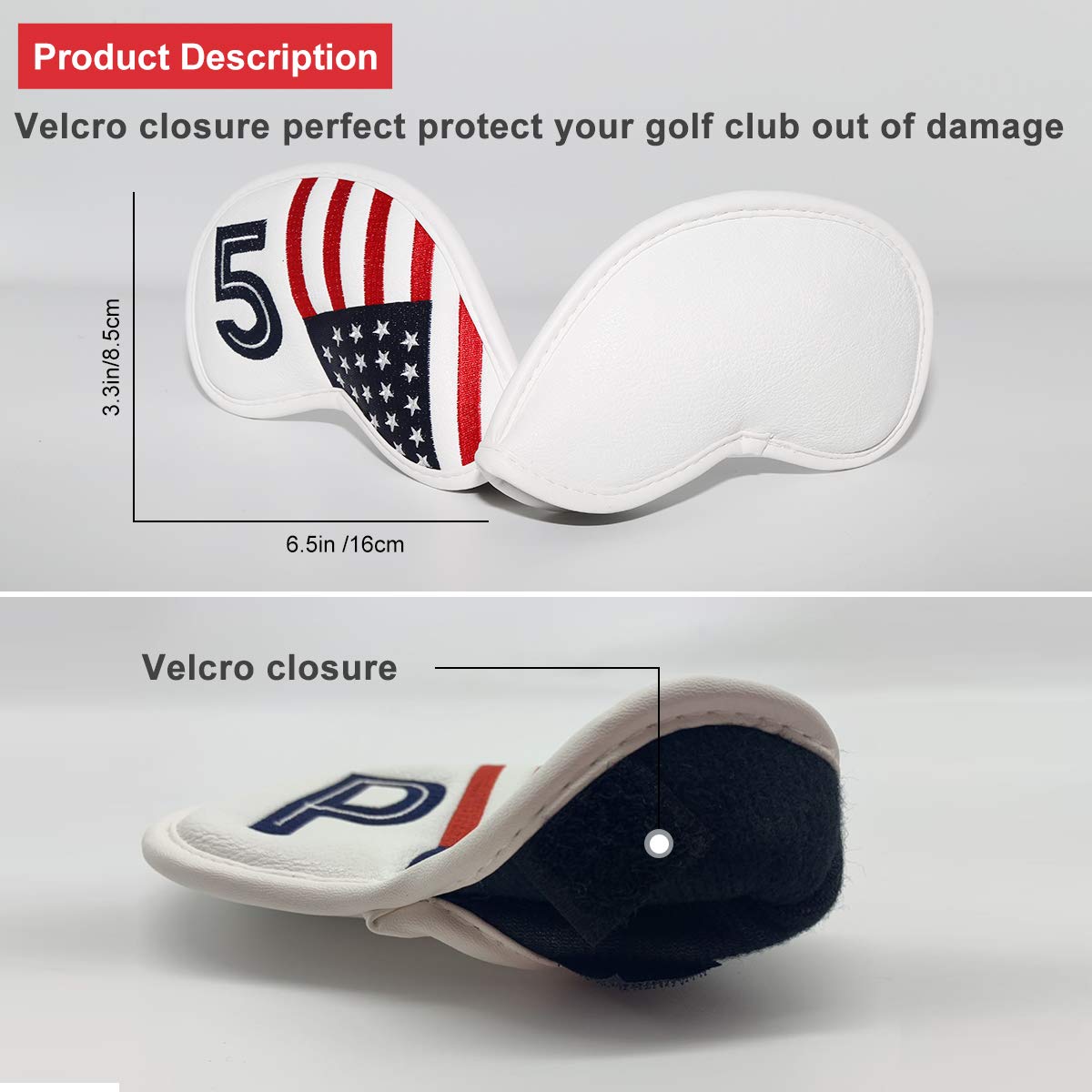 Golf Iron Head Covers Set 10pcs/Set Iron Headcover Golf Iron Club Cover USA American Flag for Titleist, Callaway, Ping, Taylormade PXG0311 (White2)