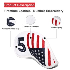 Golf Iron Head Covers Set 10pcs/Set Iron Headcover Golf Iron Club Cover USA American Flag for Titleist, Callaway, Ping, Taylormade PXG0311 (White2)