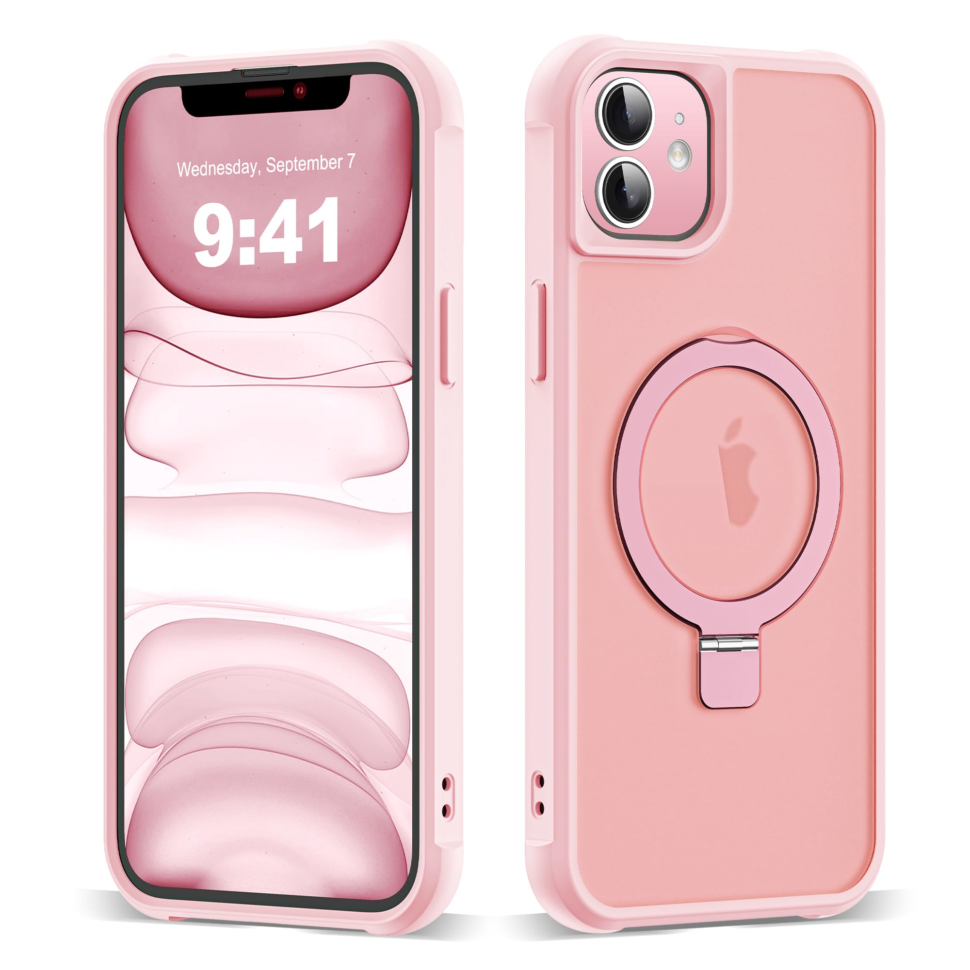 SKYLMW Compatible with iPhone 11 Case with Invisible Magnetic O-Ring Stand [Compatible with MagSafe][Great Grip Feeling], Pink