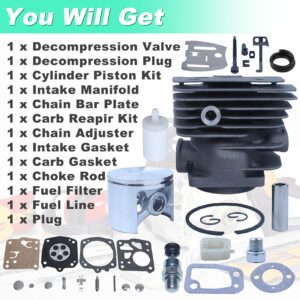 Adefol 54mm Cylinder Piston Carb 30pcs Kit for Husqvarna 288XP 181 281 288 Chainsaw with Intake Manifold Decompression Valve Choke Rod Chain Bar Plate Replacement Parts for 503506301 503 90 74-71