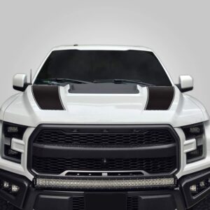 factory crafts hood racing stripe graphics kit 3m vinyl decal wrap compatible with ford f-150 raptor 2017-2021 - matte black