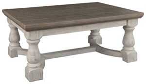 signature design by ashley havalance farmhouse rectangular coffee table, gray & white with weathered finish