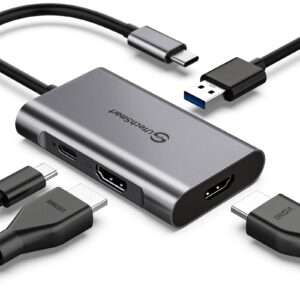 usb c to hdmi adapter, utechsmart usb c hub to dual hdmi, 4 in 1 thunderbolt 3 to hdmi with 2 hdmi ports 4k,usb 3.0 port,power delivery type c port compatible for macbook,nintendo switch,usb c device