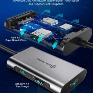 USB C to HDMI Adapter, UtechSmart USB C Hub to Dual HDMI, 4 in 1 Thunderbolt 3 to HDMI with 2 HDMI Ports 4K,USB 3.0 Port,Power Delivery Type C Port Compatible for MacBook,Nintendo Switch,USB C Device