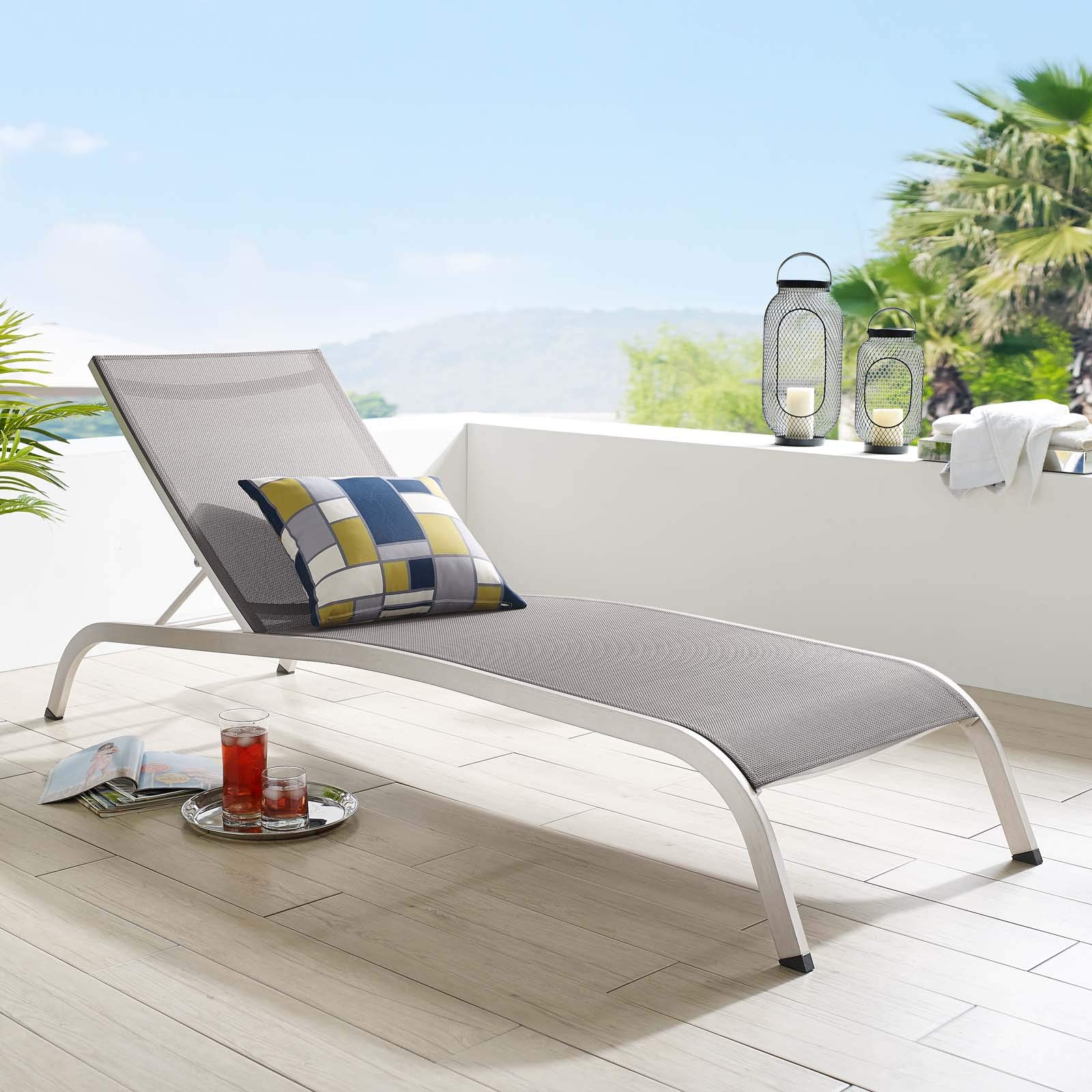 Modway Savannah Outdoor Patio Mesh Chaise Lounge Chair in Gray