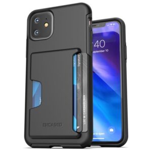 encased iphone 11 wallet case (2019) ultra durable cover with card holder slot (4 credit cards capacity) black