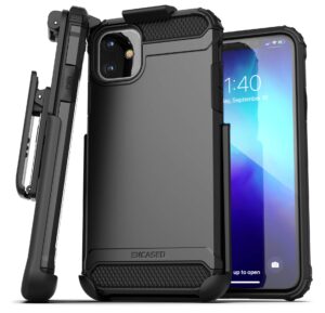 encased iphone 11 phone case with belt clip (2019 scorpio armor) heavy duty rugged protective cover with holder (black)