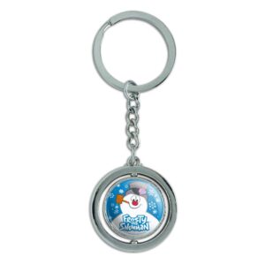 graphics & more frosty the snowman snowing keychain spinning round chrome plated metal