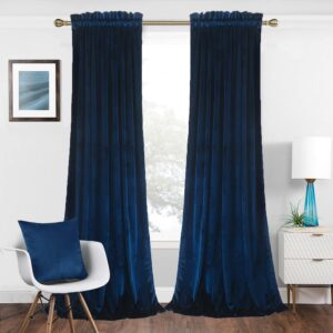 twin six super soft blackout velvet curtains with 2 pillow case,thermal insulated solid heavy rod pocket window drapes for living room (navy blue, 52"x84",2 panels)