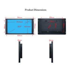 iChawk 13.3'' inch Monitor 1920x1080p 16:9 IPS HDMI-in VGA Built-in Speaker Metal Shell Embedded Open Frame Industrial USB Port Driver Free Ten-Point Capacitive Touch LCD Screen PC Display K133MT-25C