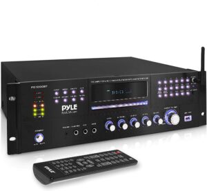 pyle 4 channel amplifier receiver - 1000 watt rack mount bluetooth home theater-stereo surround sound preamp receiver w/audio/video system, cd/dvd player, am/fm radio, mp3/usb reader - pd1000bt