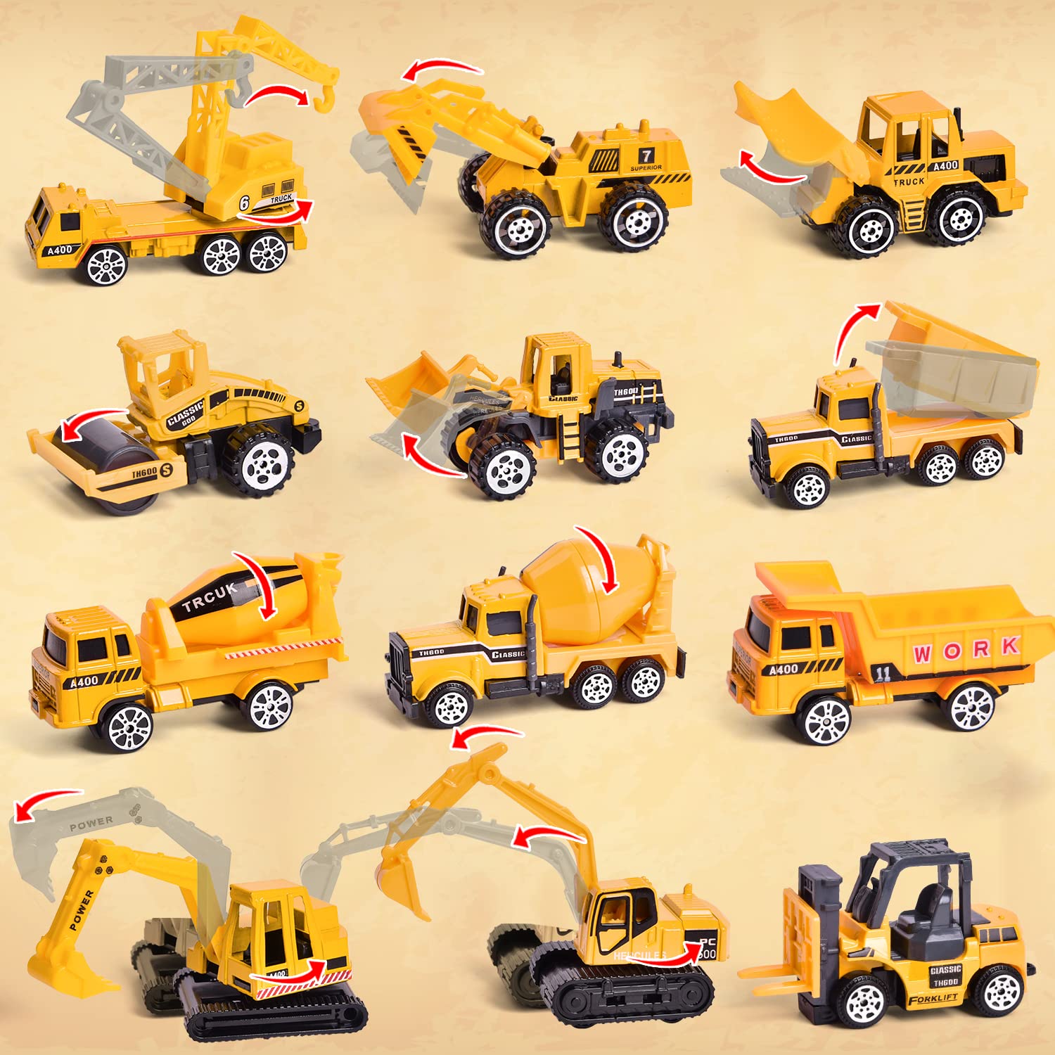 12 in 1 Construction Truck Toys Set for Toddlers, Carrier Truck with 12 Mini Cars for Kids,Transport Trucks Toy with Light and Sound,Christmas Birthday Cars Toy Gift for Boys Age 3-7