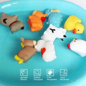 Bath Toys Floating Bath Farm Toys(8PCS),Baby Soft Bath Time Toys,Bathtub Learning Dogs Ducks Sheep Hen Pig Bath Toys and Bathroom Toys for Toddlers