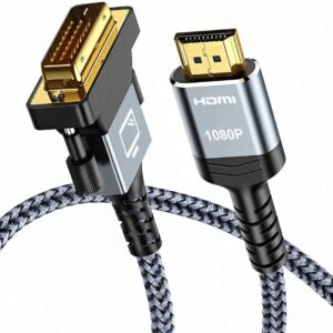 Capshi HDMI A to DVI Adapter Cable 6FT, High-Speed Gold-Plated Plug and Play Bi-Directional Nylon Braid 1080p, DVI to HDMI Adapter for Televison/Monitor/Video Card/Graphics Card