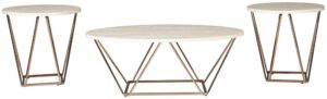 signature design by ashley tarica modern 3 piece table set, includes coffee & 2 end tables, white & gold