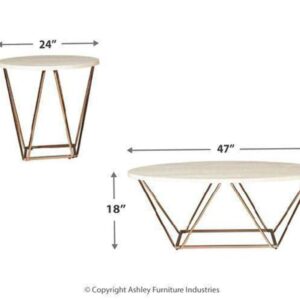 Signature Design by Ashley Tarica Modern 3 Piece Table Set, Includes Coffee & 2 End Tables, White & Gold