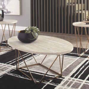 Signature Design by Ashley Tarica Modern 3 Piece Table Set, Includes Coffee & 2 End Tables, White & Gold