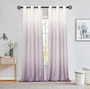 central park ombre semi sheer window curtain panel linen gradient print on rayon blend fabric drapery treatments for living room/bedroom, cream white to lavender purple, 40" x 84", set of 2