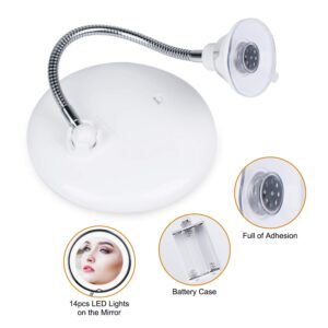 10x Magnifying Mirror with Light, Flexible Gooseneck Make up Mirror with Lights and Magnification, Battery Operated Cordless Magnified Mirror with Suction Cups for Wall Bathroom