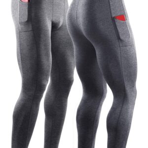 NELEUS Men's 3 Pack Dry Fit Compression Pants Running Tights with Pocket,6069,Black/Grey/Navy,US M,EU L