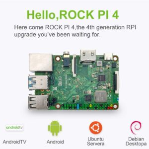 Rock Pi 4B RK3399 Single Board Computer Kit LPDDR4 4GB with Dualband 2, 4/5GHz WLAN/Bluetooth 5.0