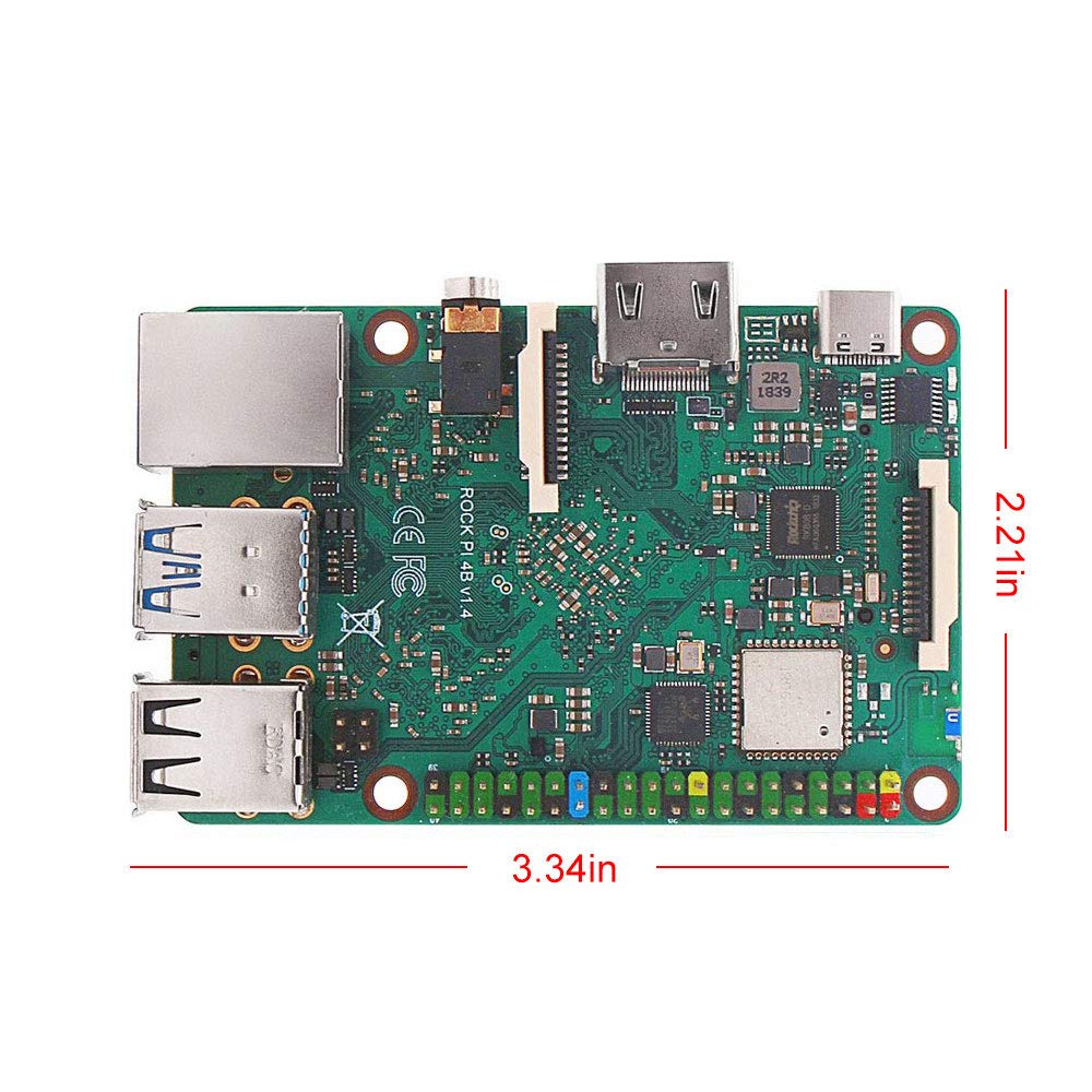 Rock Pi 4B RK3399 Single Board Computer Kit LPDDR4 4GB with Dualband 2, 4/5GHz WLAN/Bluetooth 5.0