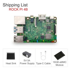 Rock Pi 4B RK3399 Single Board Computer Kit LPDDR4 4GB with Dualband 2, 4/5GHz WLAN/Bluetooth 5.0