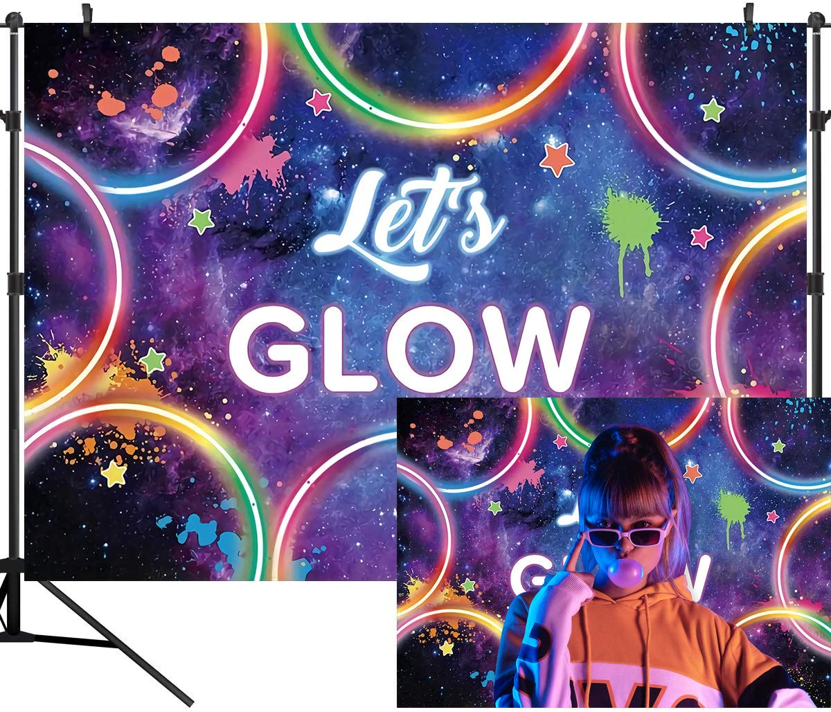 DULUDA 5X3FT Glow Neon Party Backdrop Colorful Laser Ray Splatter Photography Background Graffiti Spray Paint Disco Retro Dance in The Dark Night Birthday Banner Decorations Photo Booth Props BD44F