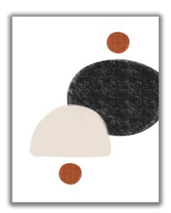 abstract black, terra cotta & gray circles contemporary wall art | 11x14 unframed print | nordic modern mid century wall decor. shades of black, gray/tan, clay/terra cotta.
